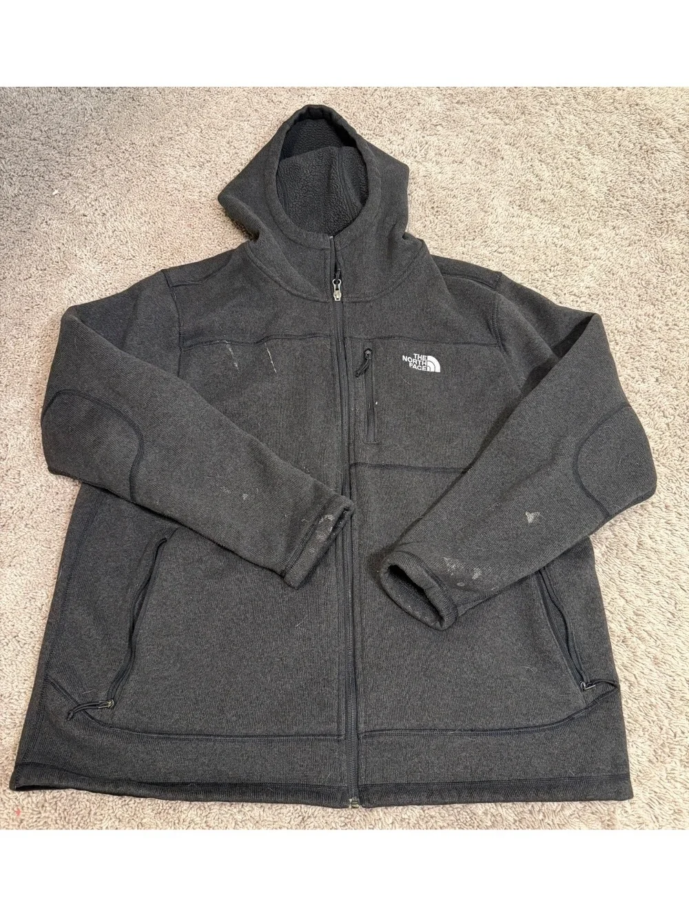 The North Face Men's Hooded Fleece Jacket XXL Charcoal Gray